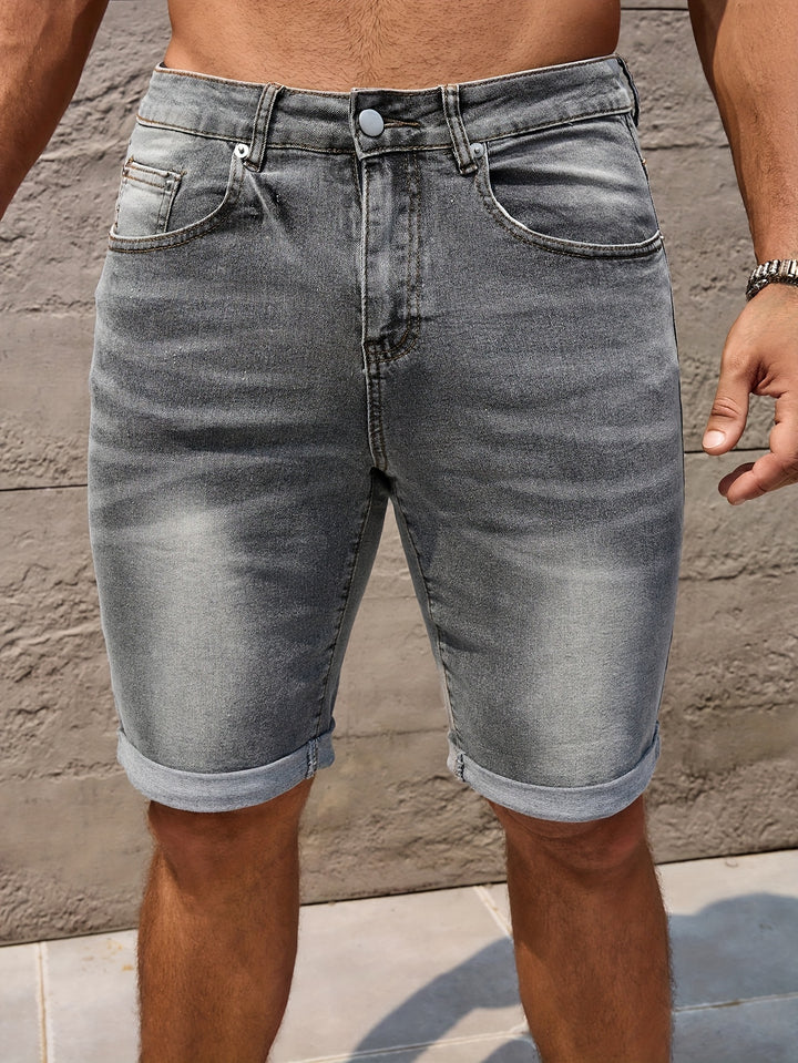 Dravon | Men’s Slim-Fit Denim Shorts with casual rolled hem