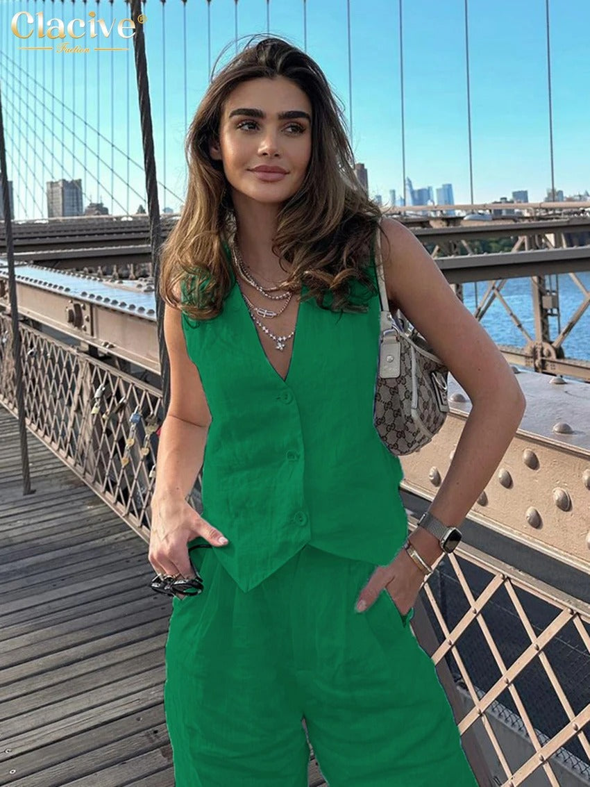 Elvina | Women’s Two Piece Set with Sleeveless Top and Wide Leg Trousers