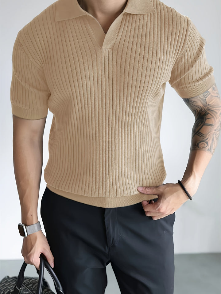 Zenvor | Men’s Ribbed Polo Shirt with open collar