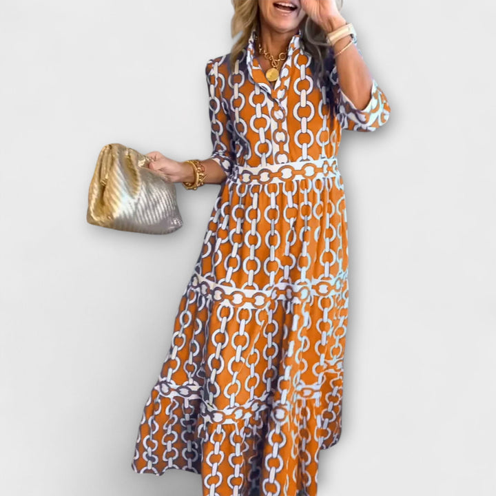 Camilla | Women’s Chain Print Midi Dress for Smart Days