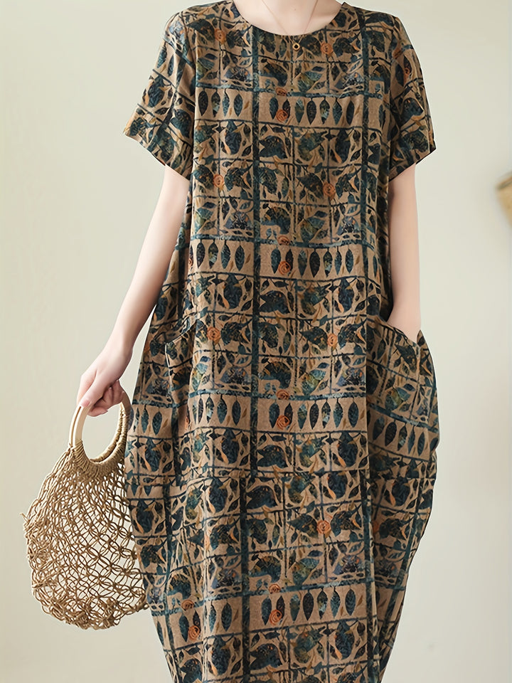 Zynterra | Women’s Midi Dress with relaxed fit and abstract pattern
