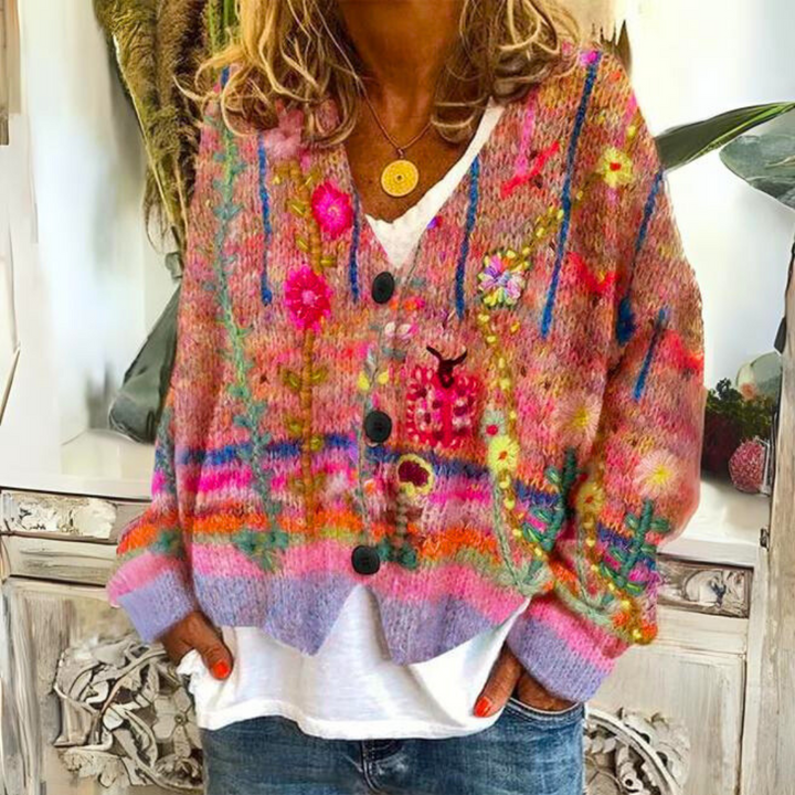 Calista | Women’s Button Cardigan with Colourful Pattern