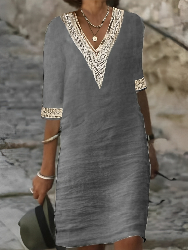 Liora | Women’s V neck dress with lace trim