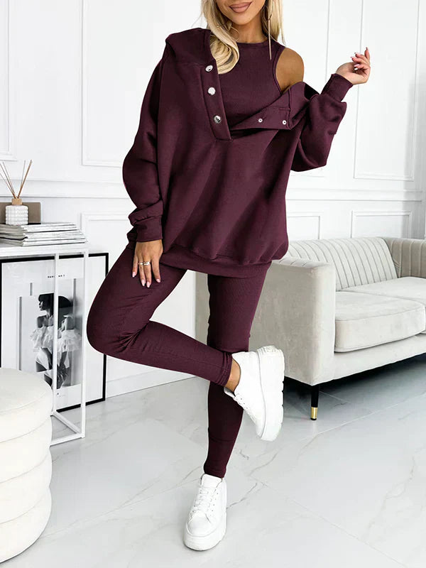 Elyraze | Women’s Two-Piece Lounge Set with buttoned neckline and slim-fit bottoms
