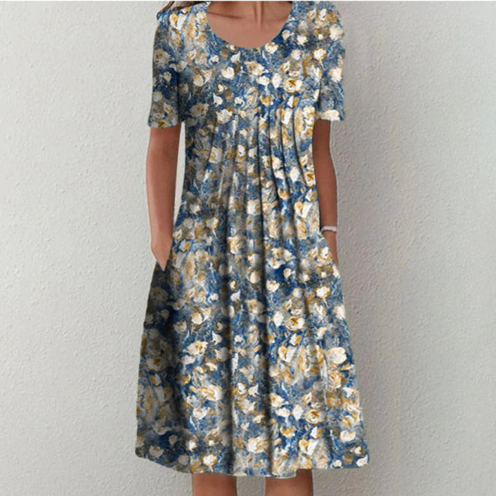 Melira | Women’s Floral Dress with Round Neck and Short Sleeves