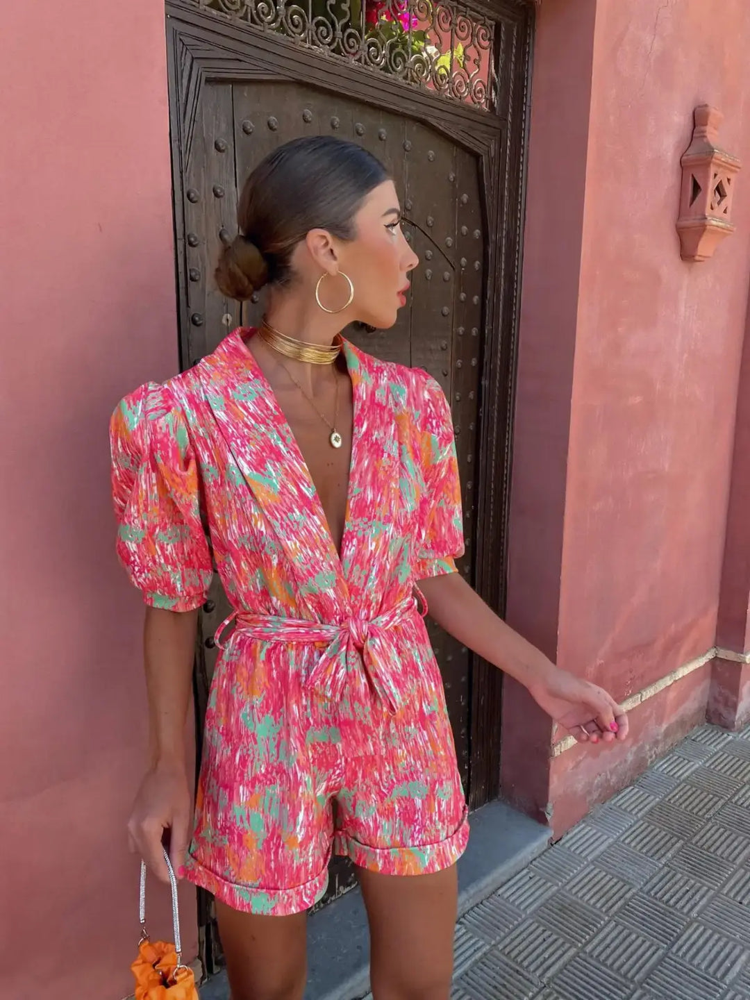 Arlena | Women’s Printed Playsuit with Waist Tie