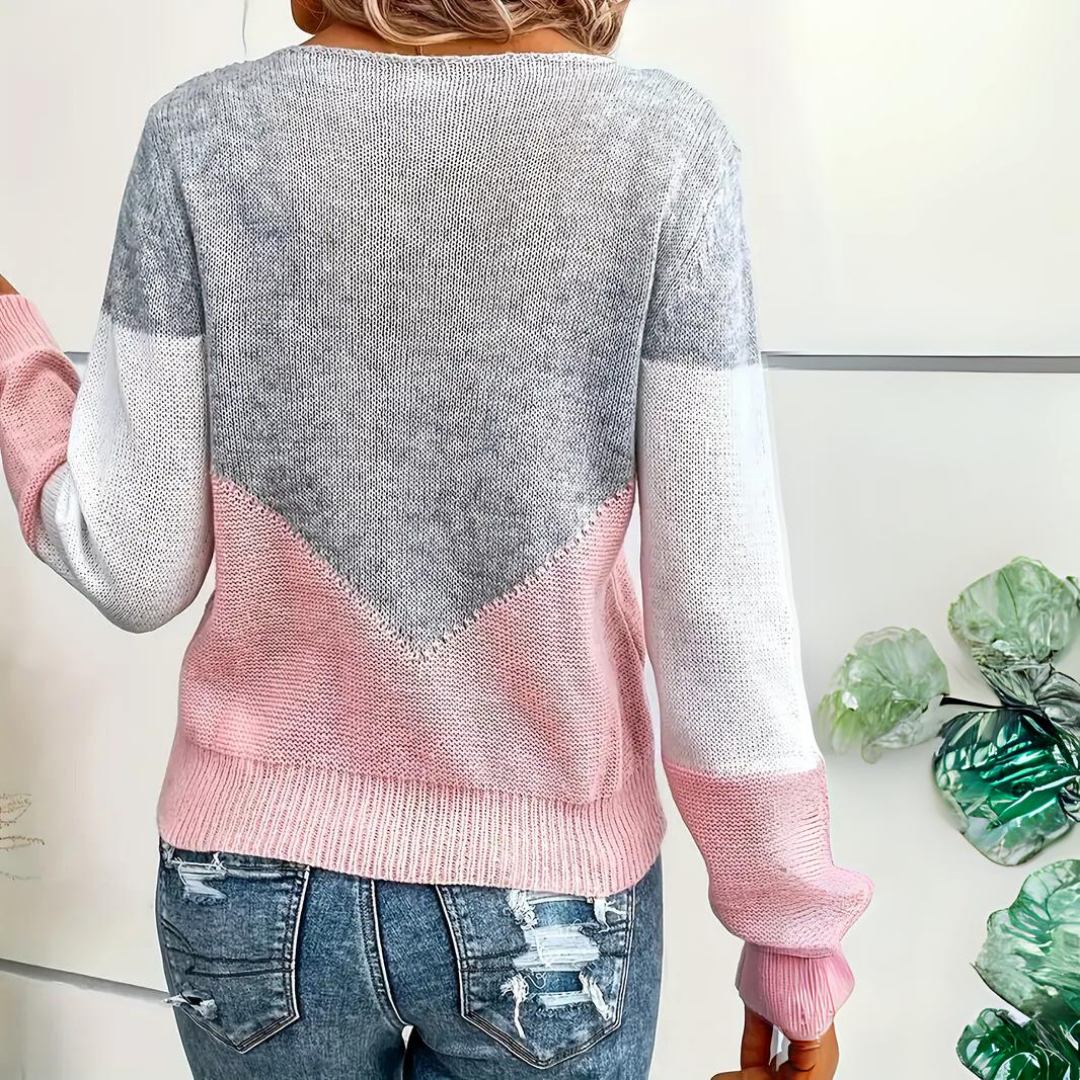 Elowen | Women’s Colour Block Jumper with Textured Neckline