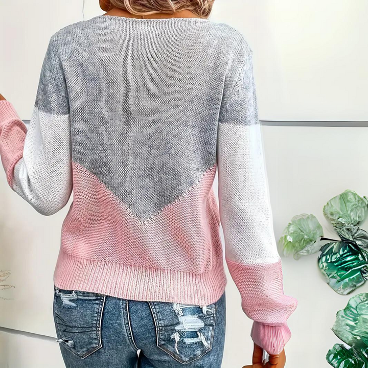Elowen | Women’s Colour Block Jumper with Textured Neckline