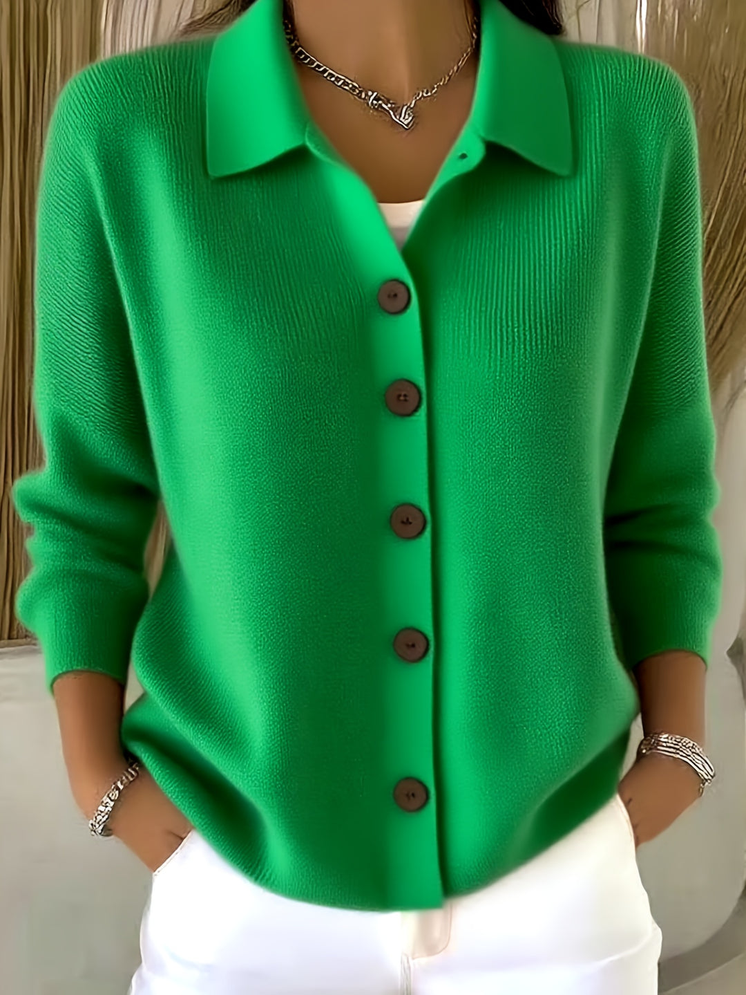 Elyndra | Women’s Closure-Front Top with tailored collar edge