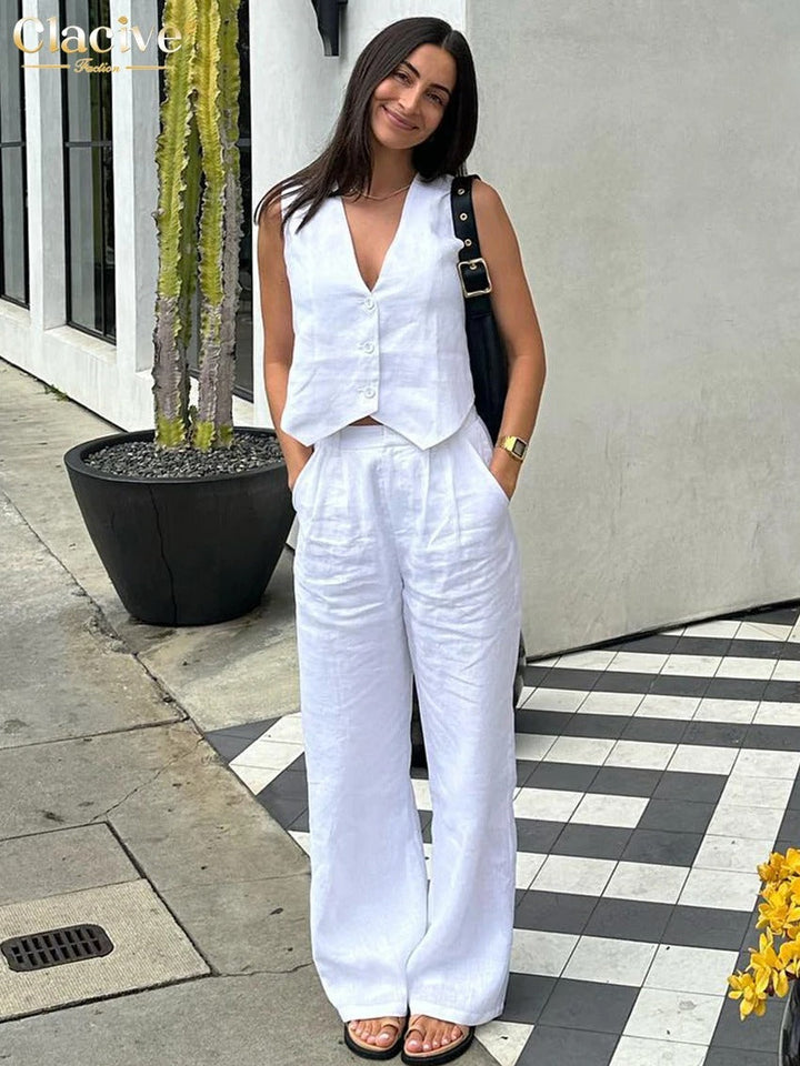 Elvina | Women’s Two Piece Set with Sleeveless Top and Wide Leg Trousers
