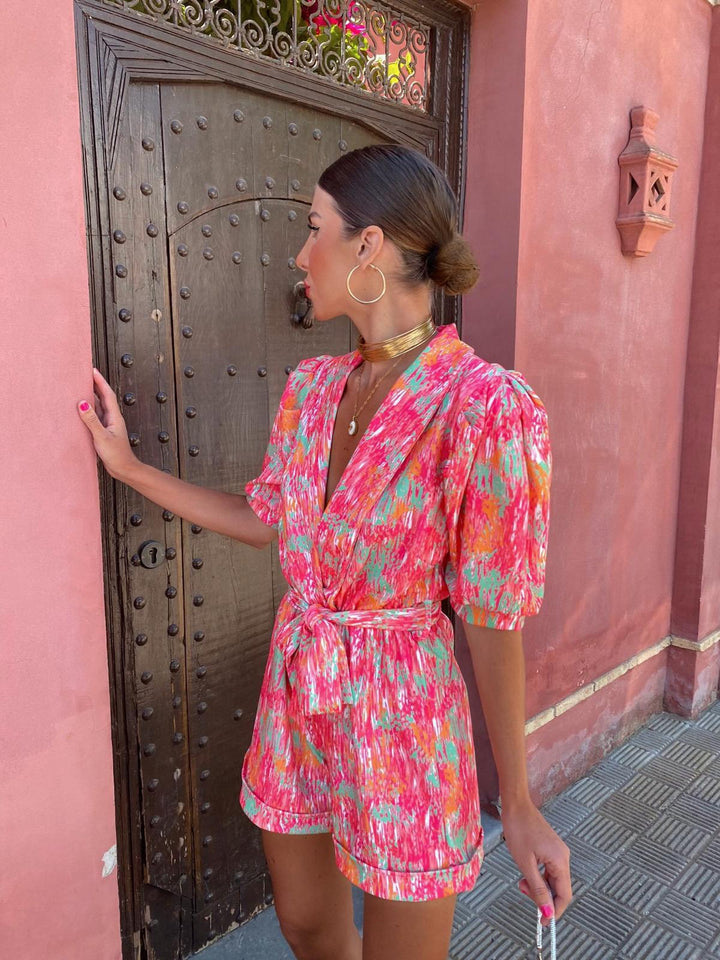 Arlena | Women’s Printed Playsuit with Waist Tie