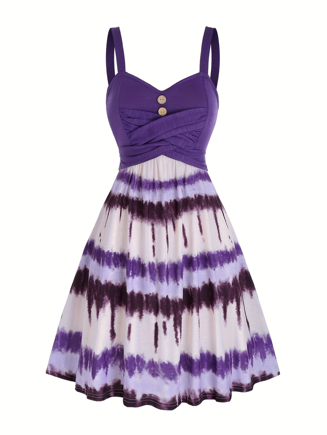 Selvara | Women’s Tie-Dye Midi Dress with twisted bodice and button note
