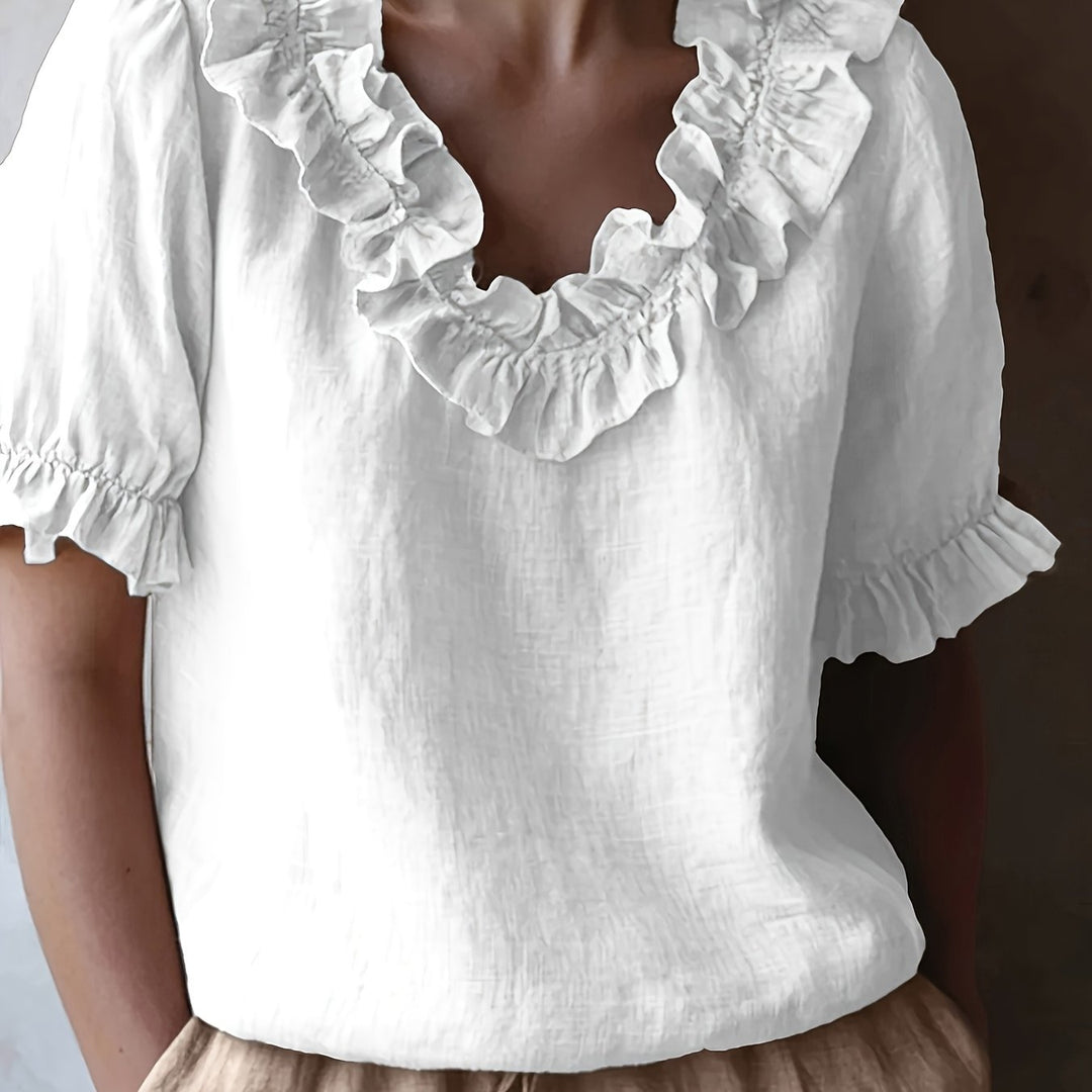 Elmirae | Women’s Blouse with ruffled neckline and soft short layers