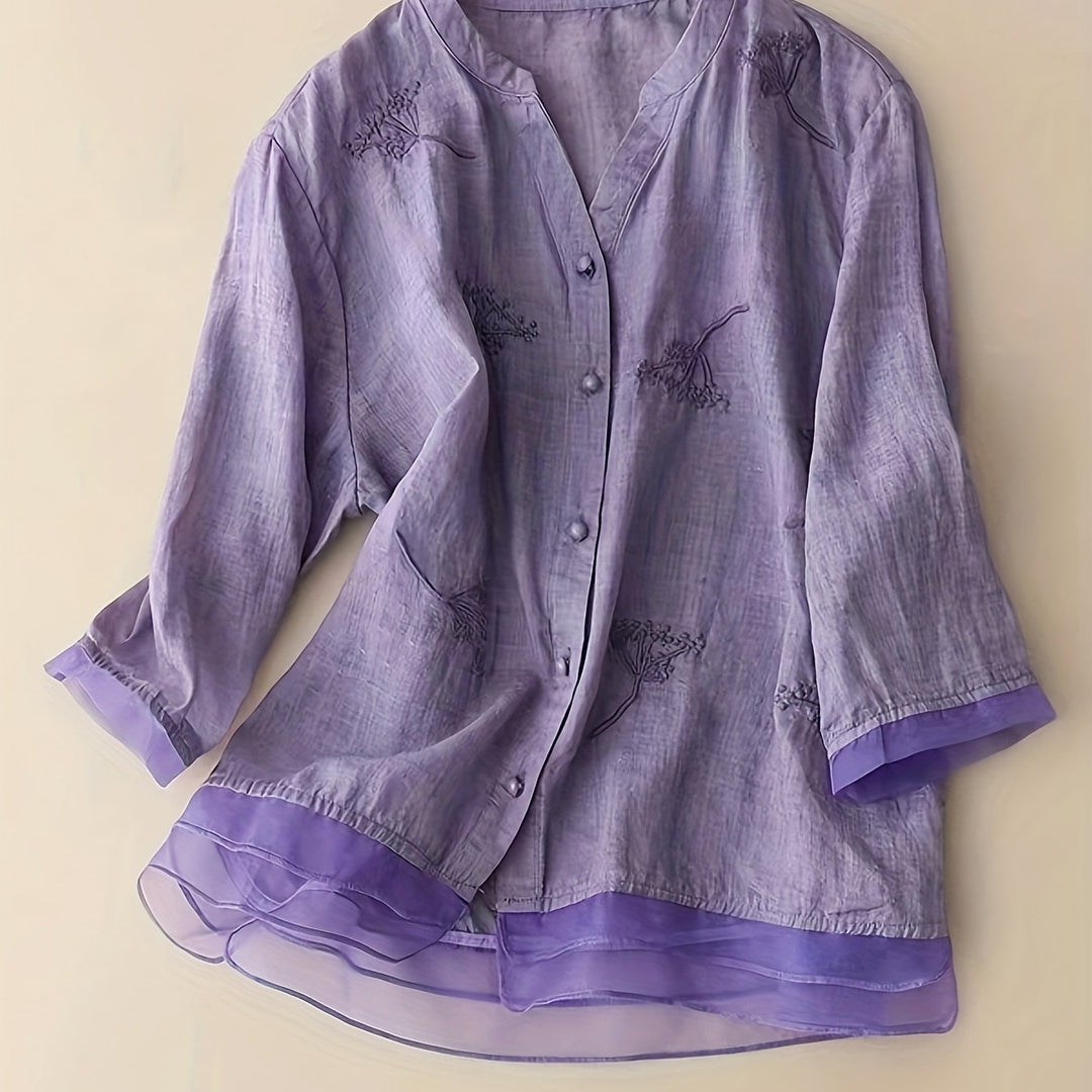 Luneria | Women’s Button-Up Top with subtle embroidered highlights