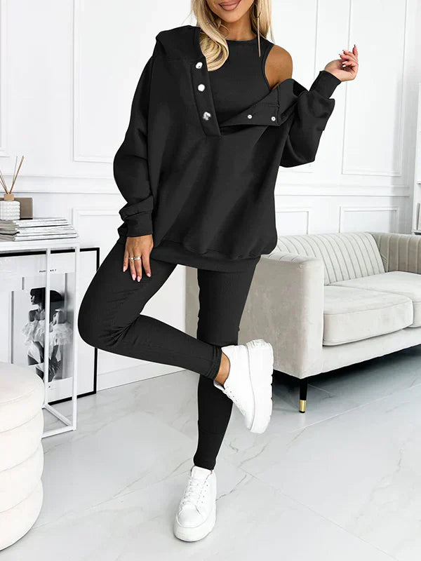 Elyraze | Women’s Two-Piece Lounge Set with buttoned neckline and slim-fit bottoms