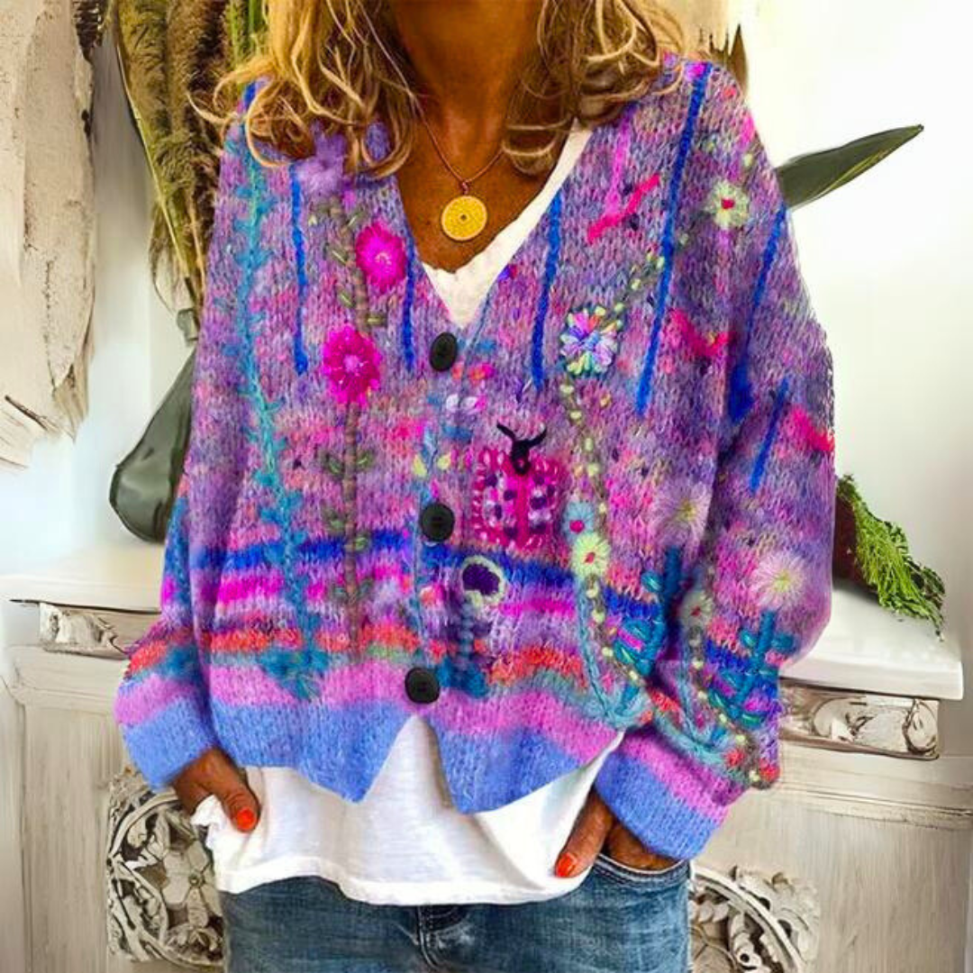 Calista | Women’s Button Cardigan with Colourful Pattern