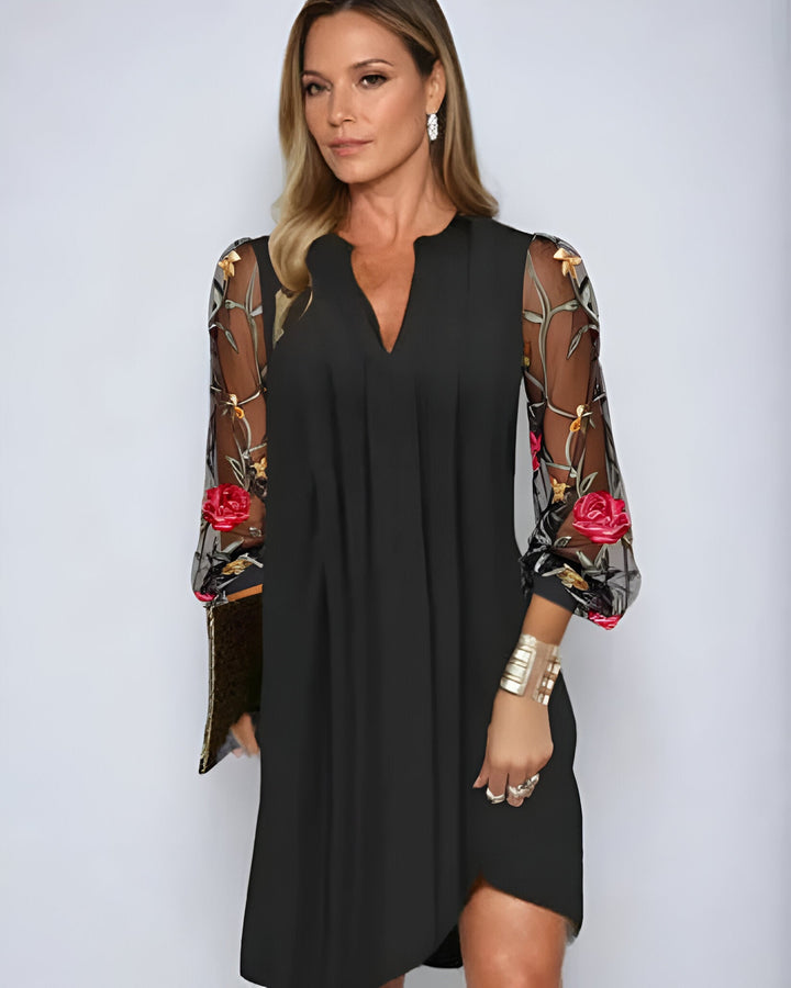 Lunara | Women’s Embroidered Dress with Sheer Sleeves