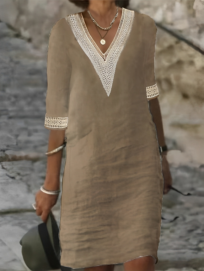 Liora | Women’s V neck dress with lace trim
