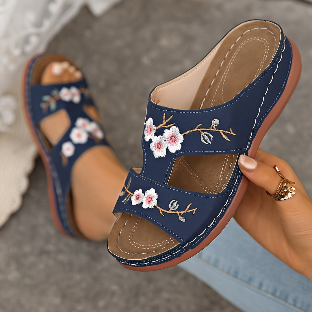 Floria | Women’s Slide Sandals featuring Floral Accent