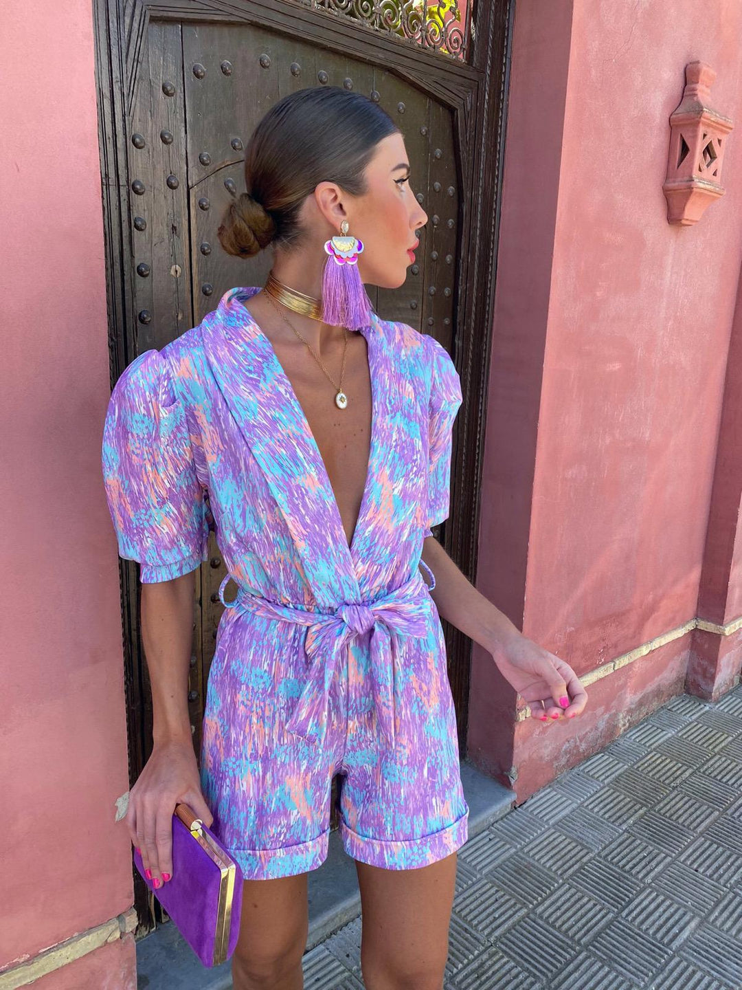 Arlena | Women’s Printed Playsuit with Waist Tie