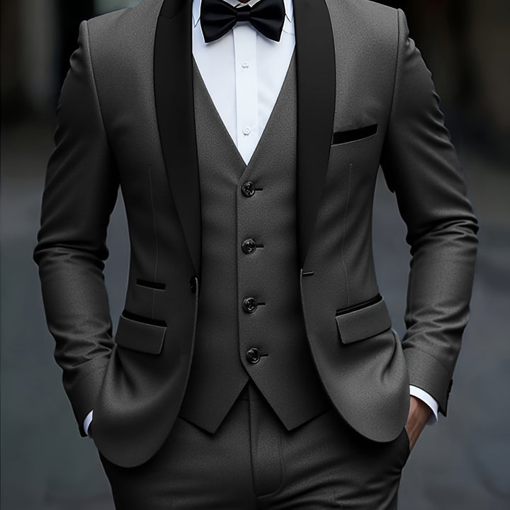 Rovian | Men’s Three-Piece Suit with contrast lapel ornament