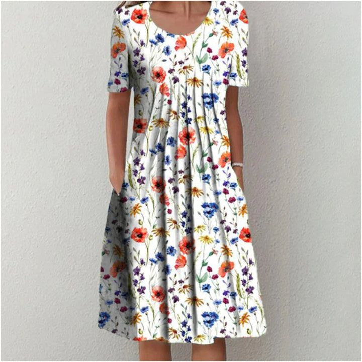Melira | Women’s Floral Dress with Round Neck and Short Sleeves