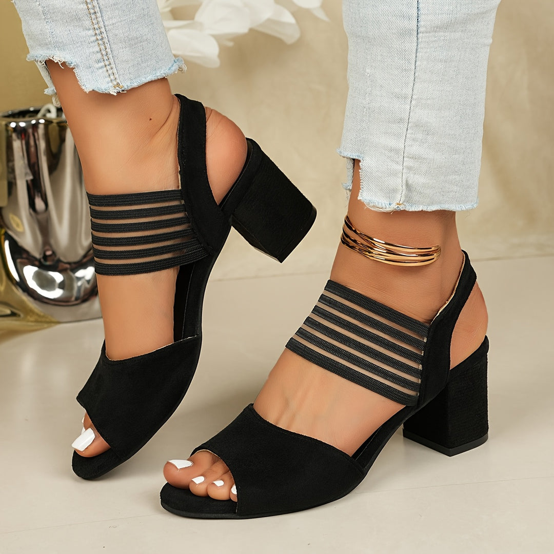 Zerelune | Women’s Block Heel Sandals featuring multiple strap accents