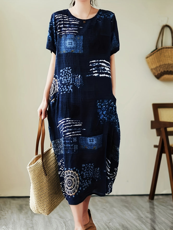 Zynterra | Women’s Midi Dress with relaxed fit and abstract pattern
