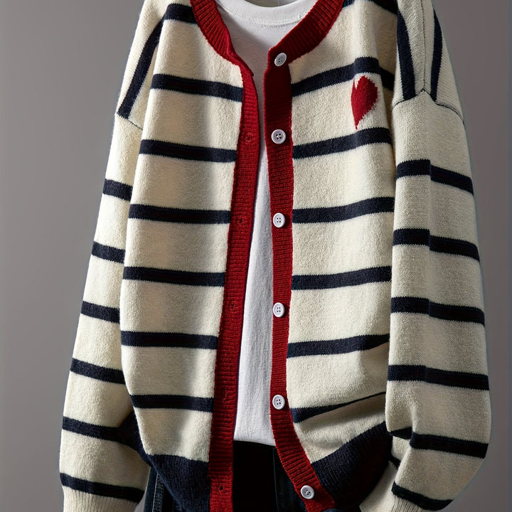 Arvielle | Women’s Cardigan featuring striped design and heart accent