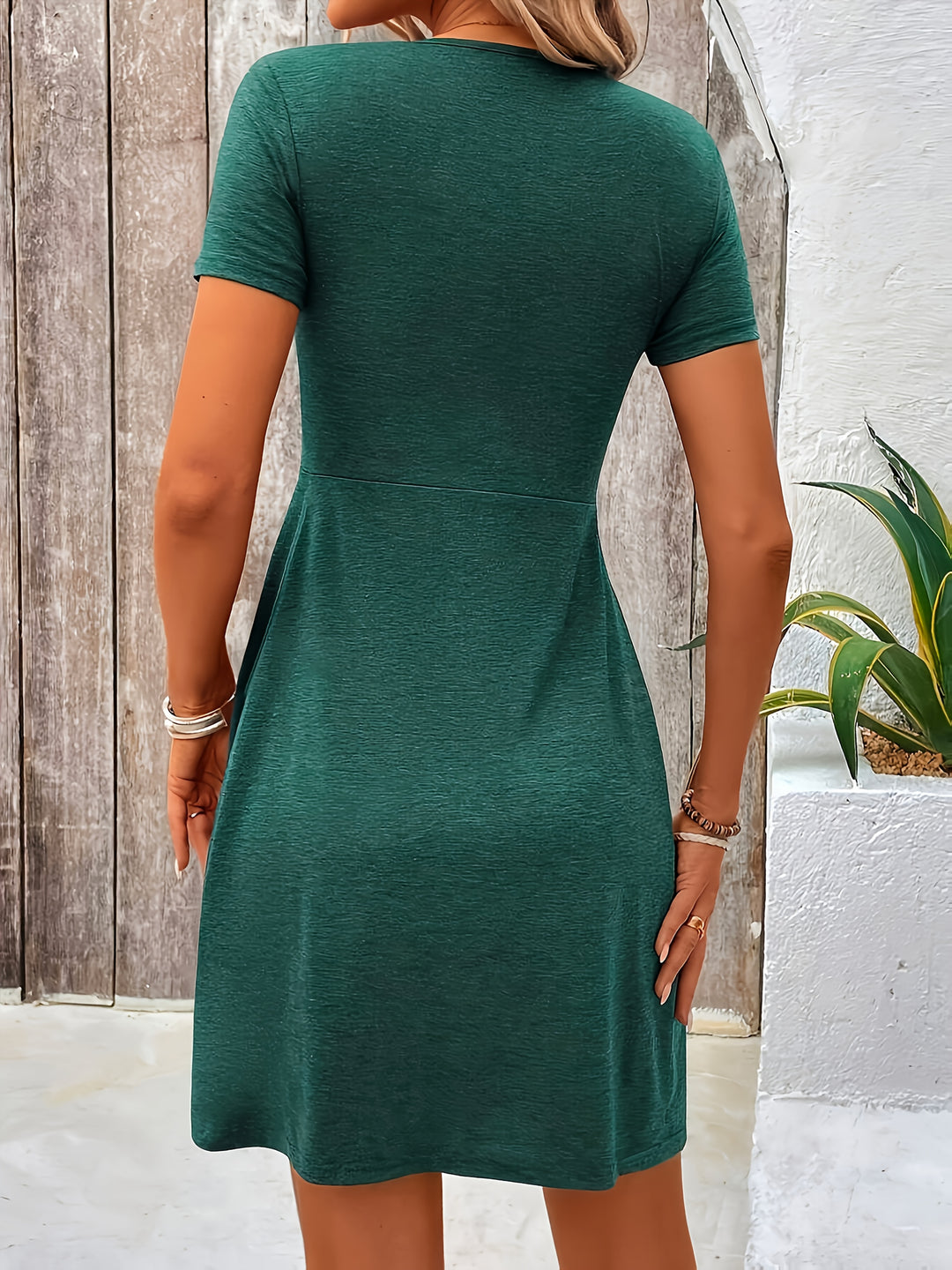 Lurina | Women’s V-Neck Dress with twist-front detail and short arm coverage