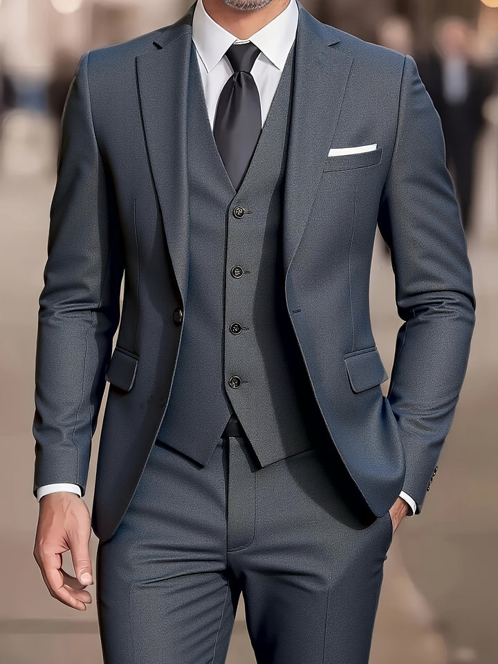 Valmor | Men’s Three-Piece Suit featuring a refined trim outline