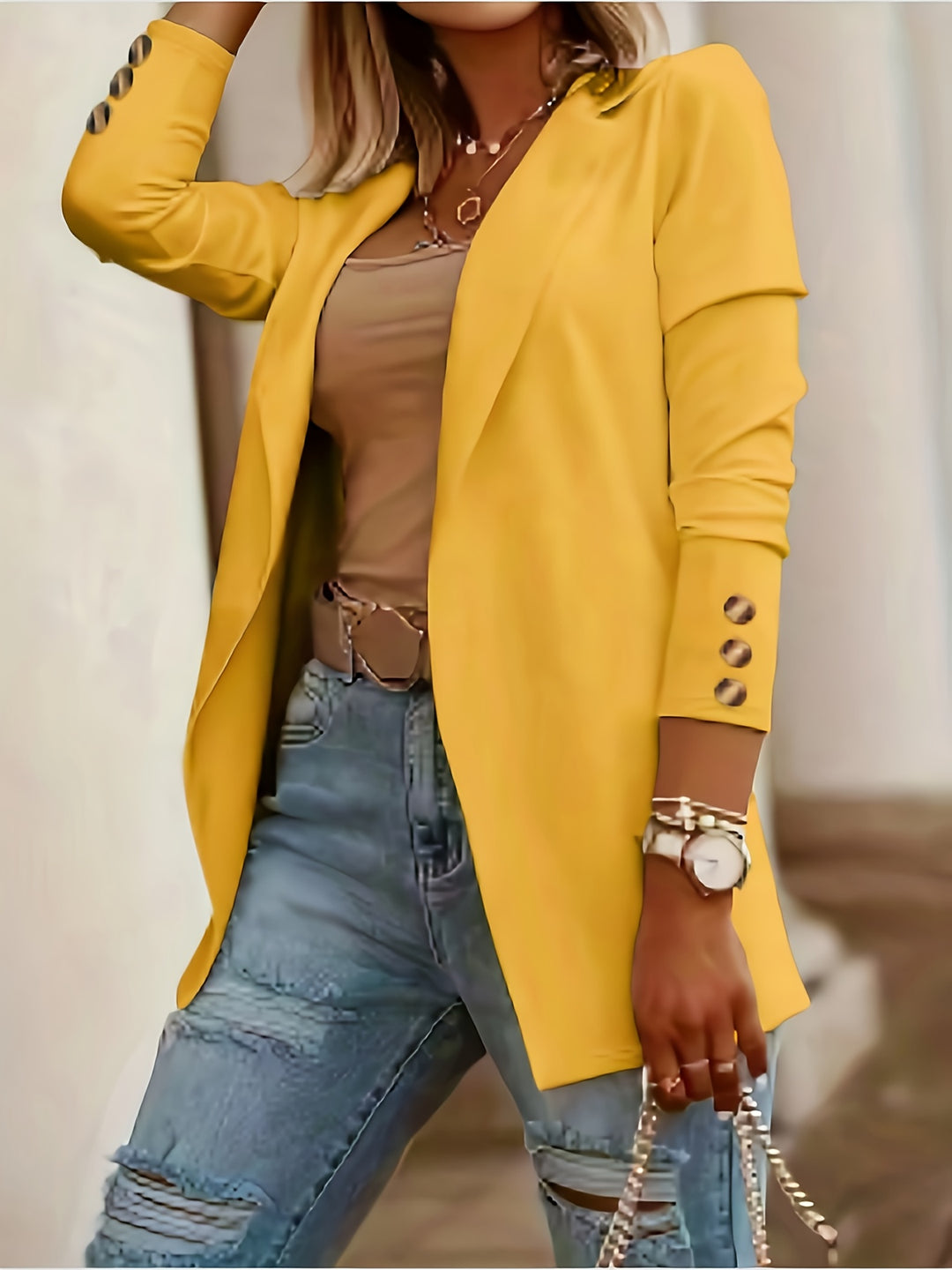 Velora | Women’s Open-Front Blazer with cuff button closure