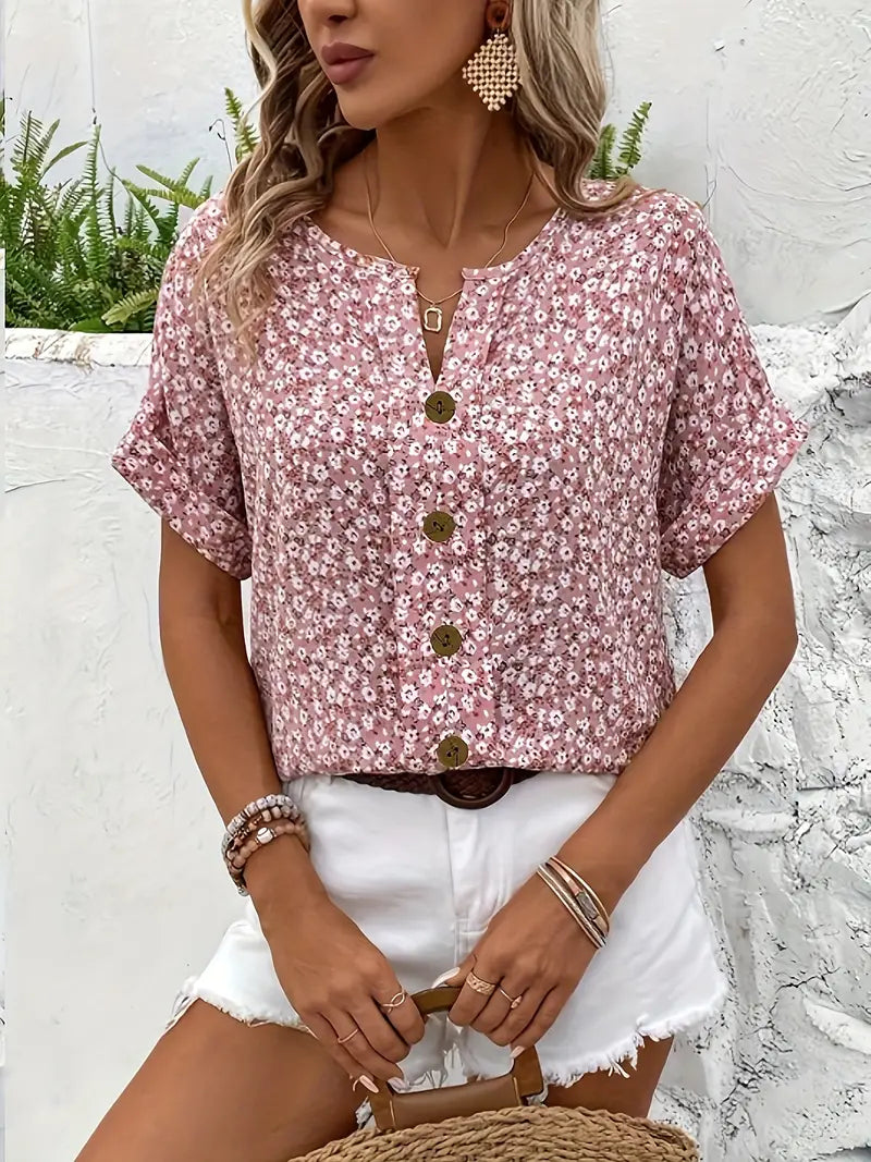 Dahlia | Women’s Floral Blouse featuring a Central Placket