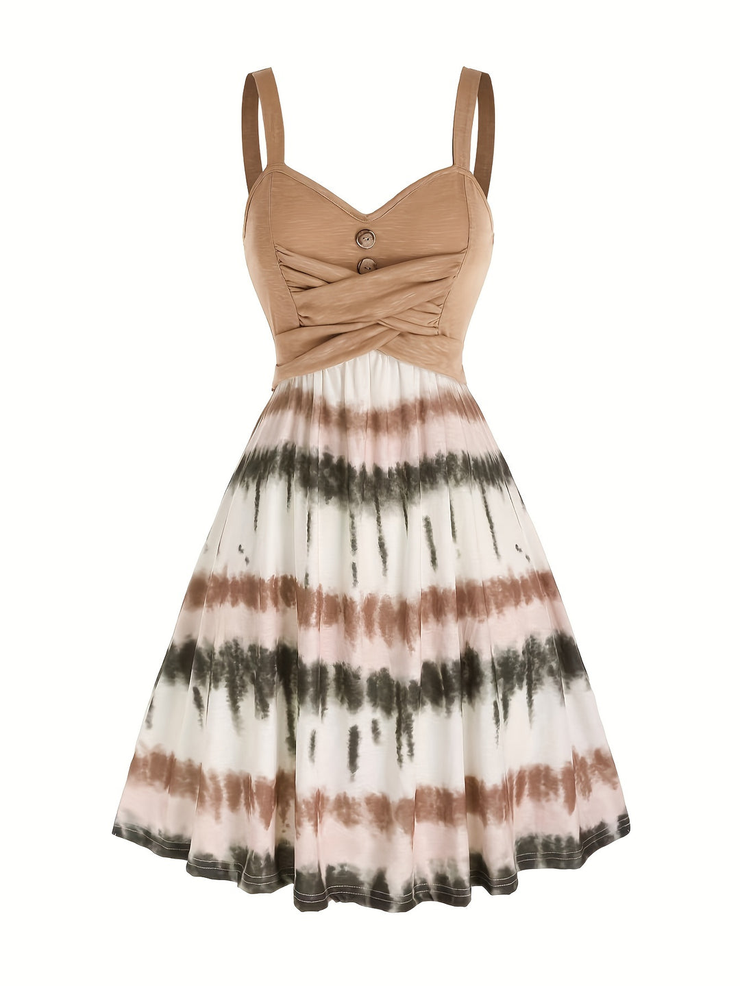Selvara | Women’s Tie-Dye Midi Dress with twisted bodice and button note