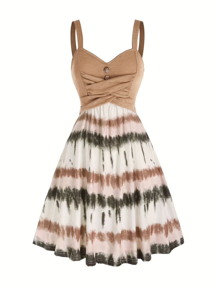 Selvara | Women’s Tie-Dye Midi Dress with twisted bodice and button note