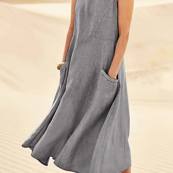 Zerava | Women’s Sleeveless Maxi Dress with scoop neckline and side openings