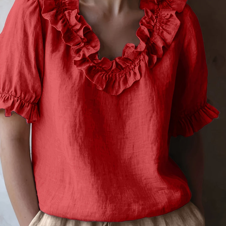 Elmirae | Women’s Blouse with ruffled neckline and soft short layers