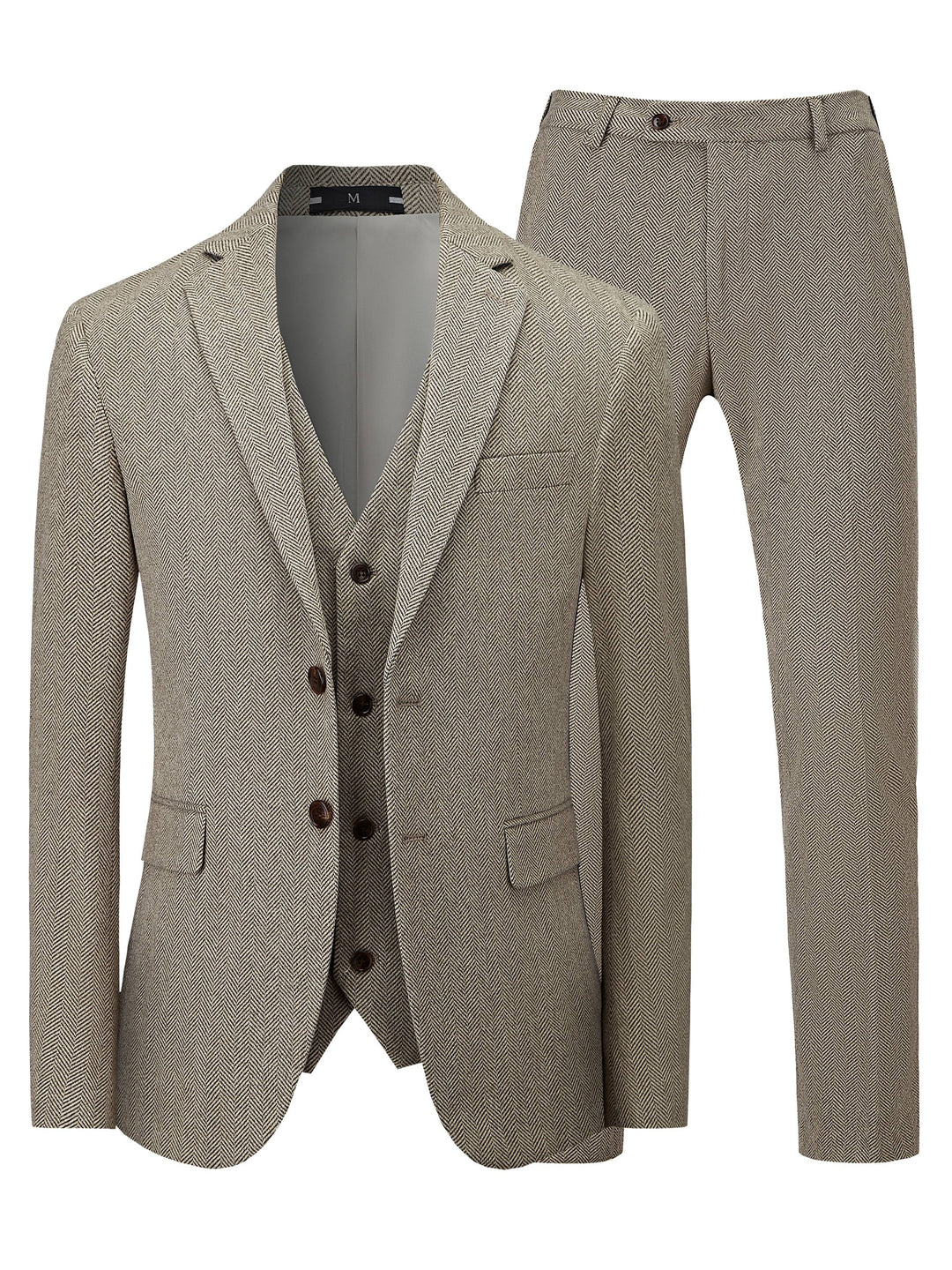 Trevian | Men’s Three-Piece Suit featuring a herringbone pattern