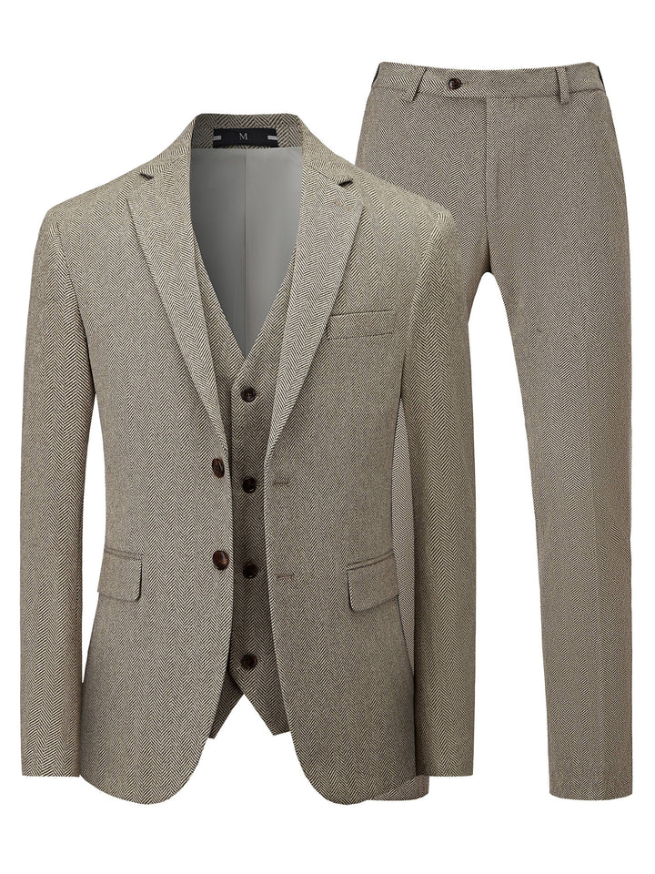 Trevian | Men’s Three-Piece Suit featuring a herringbone pattern