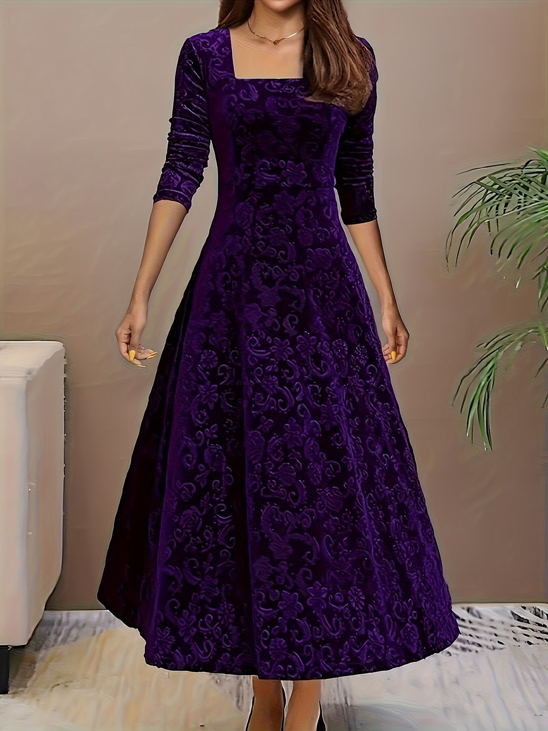 Elarisse | Women’s Midi Dress with square neckline and elegant drape