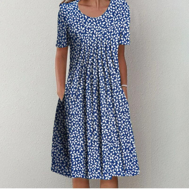 Melira | Women’s Floral Dress with Round Neck and Short Sleeves