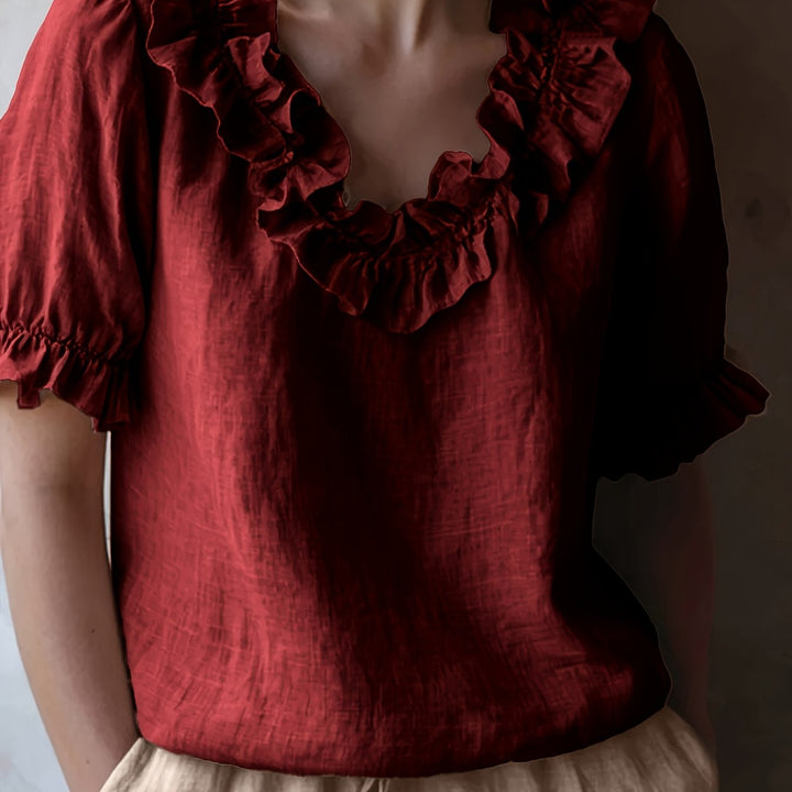 Elmirae | Women’s Blouse with ruffled neckline and soft short layers