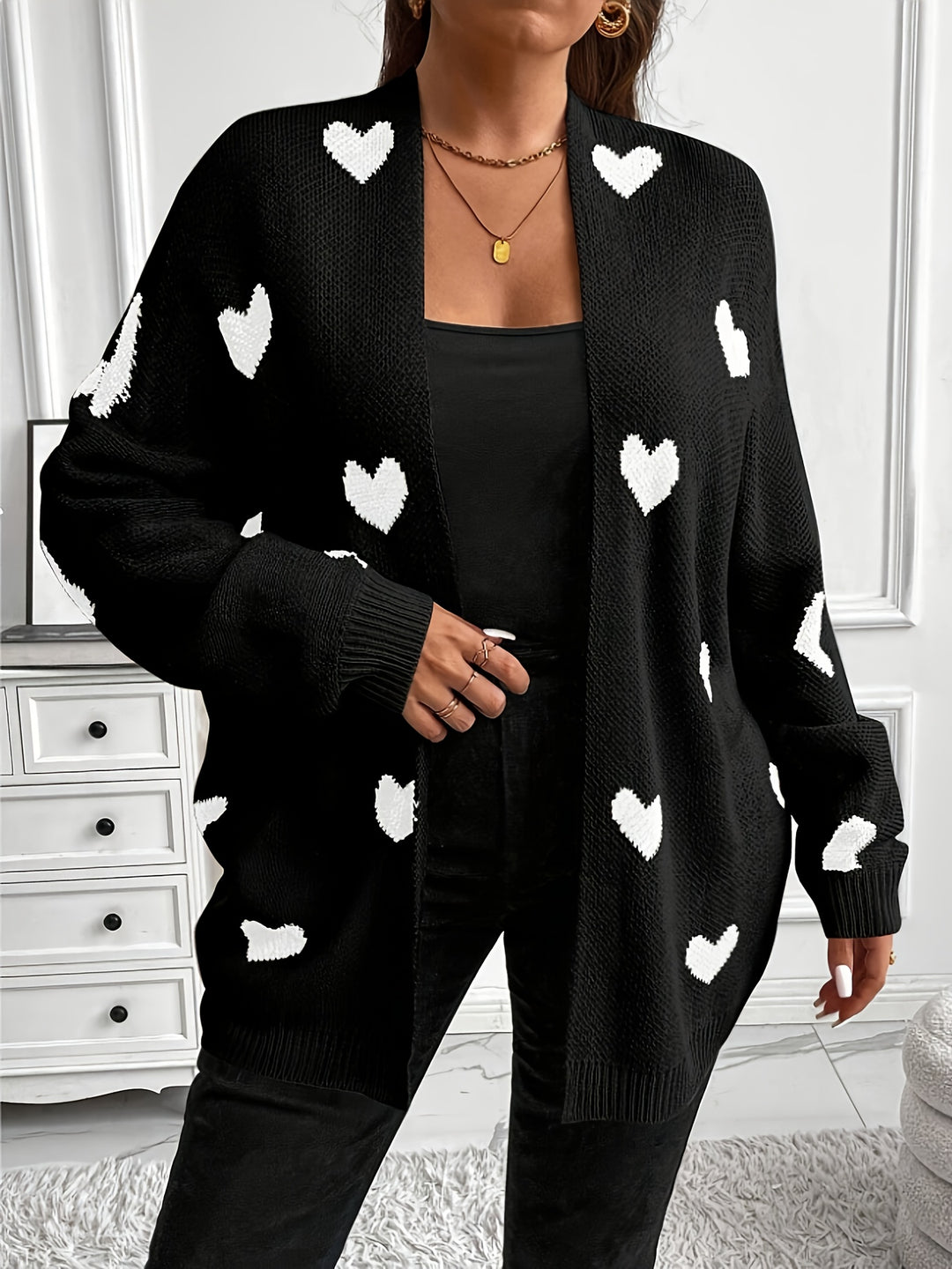 Valira | Women’s Heart Print Cardigan featuring an open front fashion trend