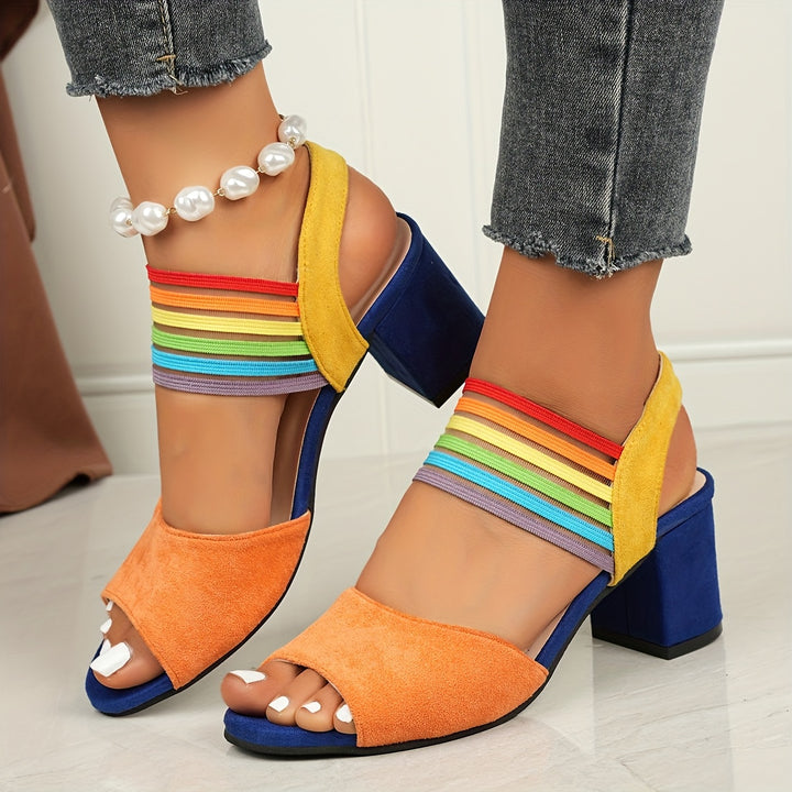 Zerelune | Women’s Block Heel Sandals featuring multiple strap accents