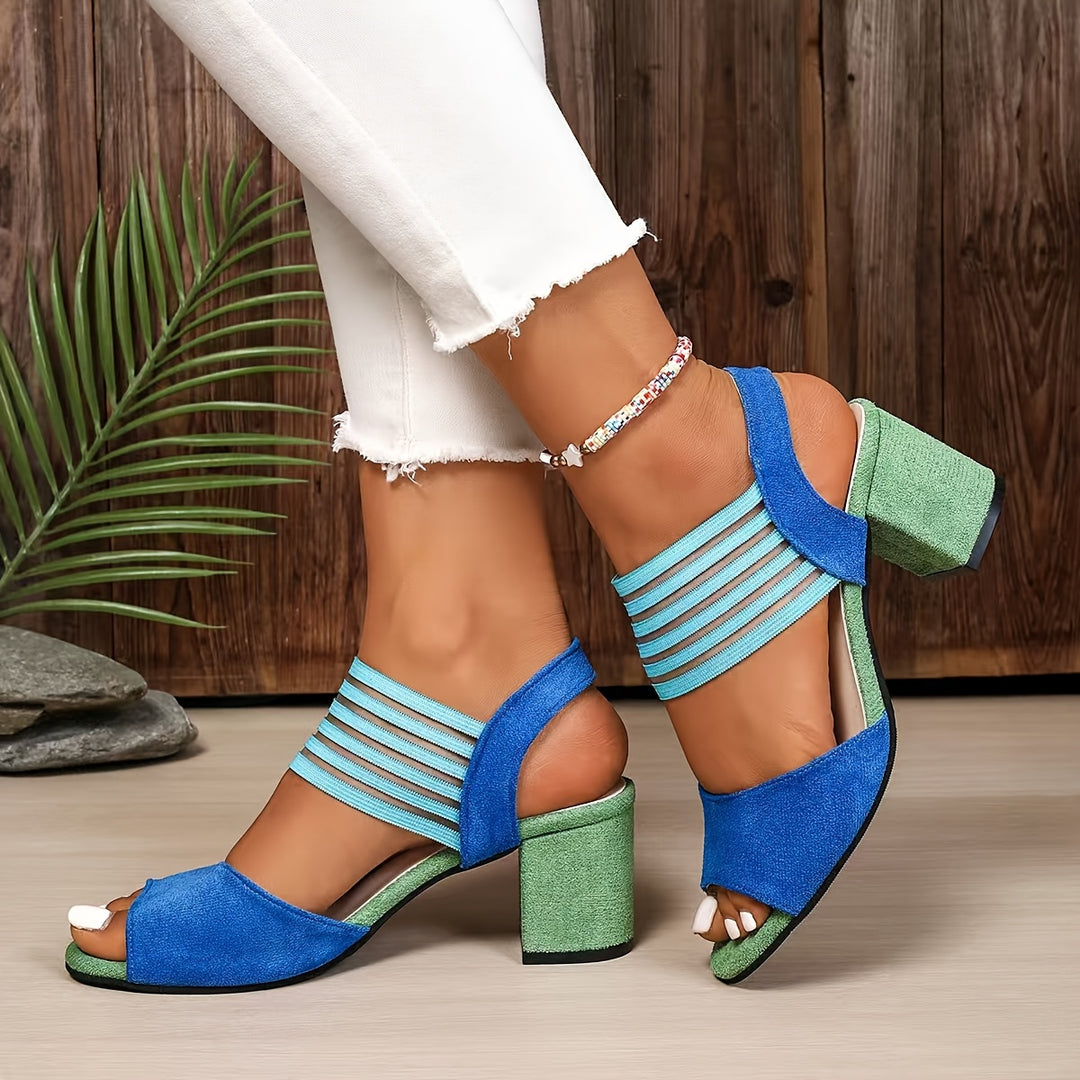 Zerelune | Women’s Block Heel Sandals featuring multiple strap accents