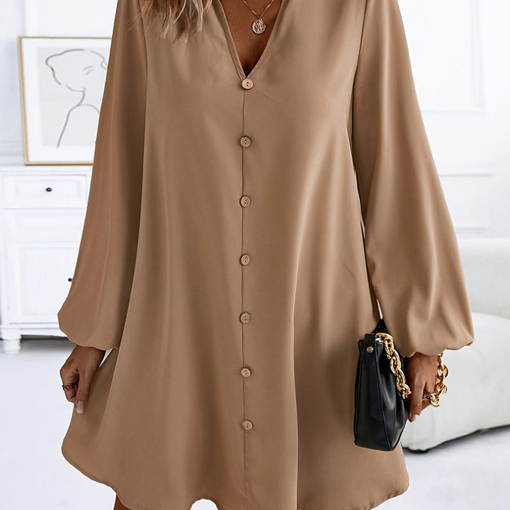 Velmari | Women’s Button-Front Shirt Dress with relaxed silhouette and long sleeves