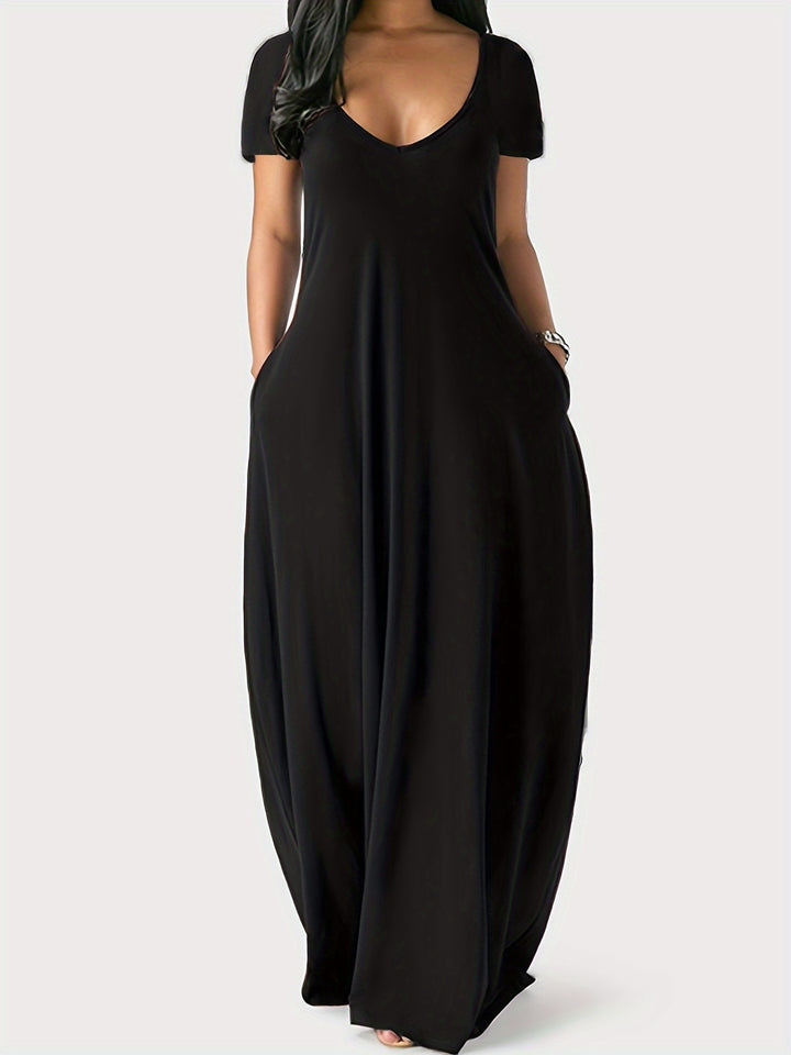 Zeressa | Women’s V-Neck Maxi Dress with short sleeves and relaxed drape