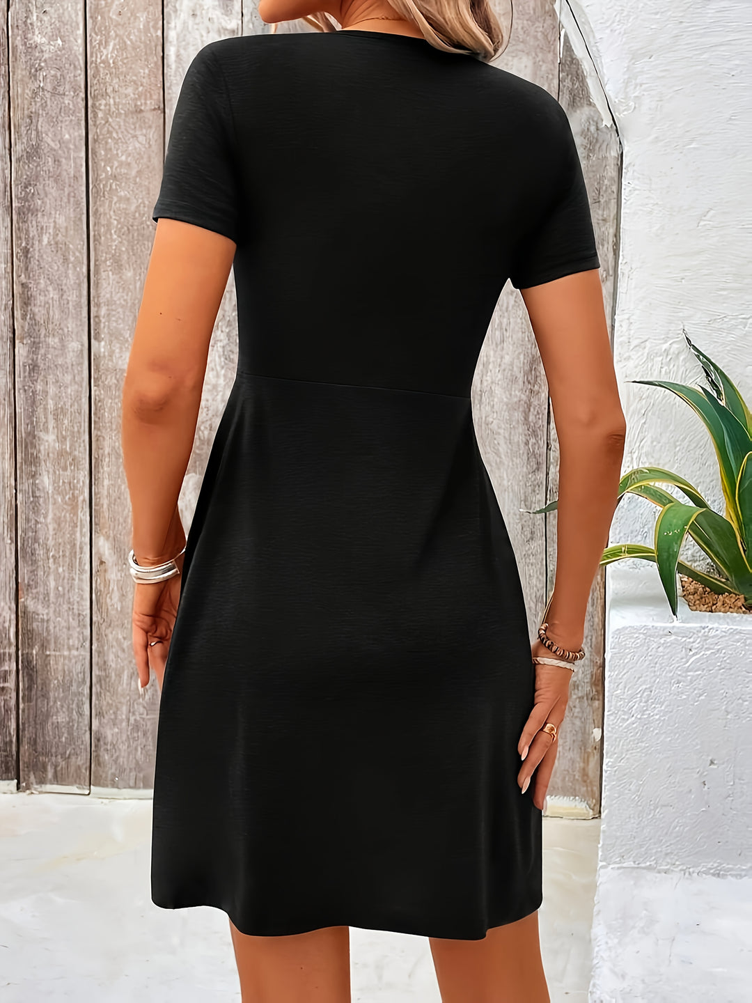 Lurina | Women’s V-Neck Dress with twist-front detail and short arm coverage