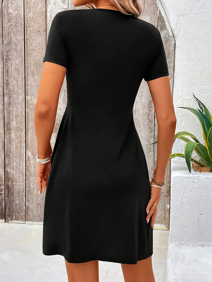 Lurina | Women’s V-Neck Dress with twist-front detail and short arm coverage