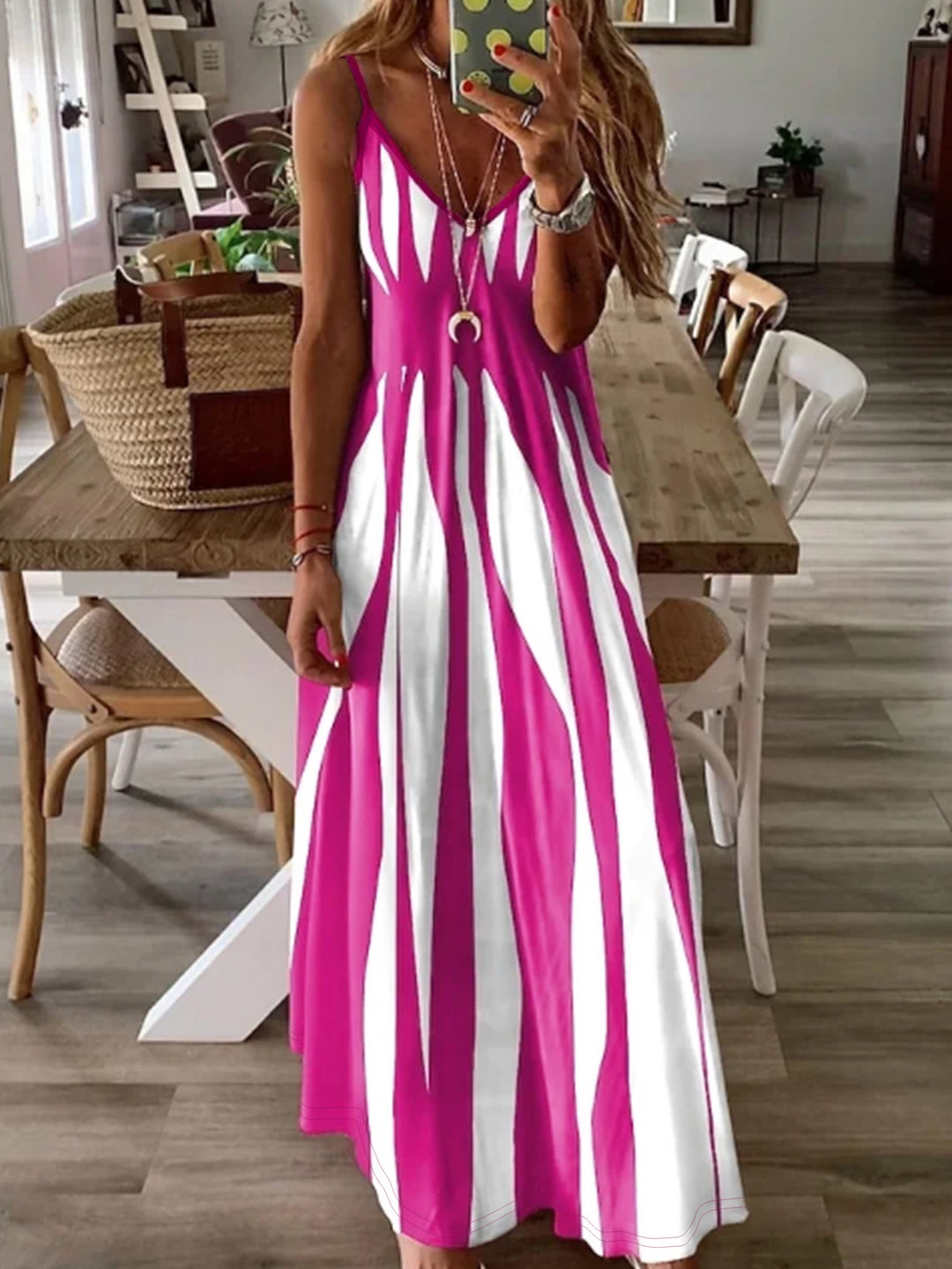 Alervin | Women’s Sleeveless Maxi Dress with V-neckline and contrast stripe theme